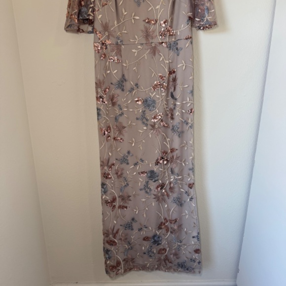 JS Collections Floral Embroidered Maxi Dress - Beige and Blue - Picture 3 of 8